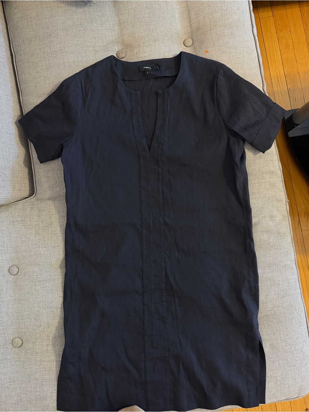 Theory Black Short-Sleeve Linen Midi Dress